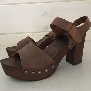 A. Giannetti wooden open toe clogs. Made in Italy